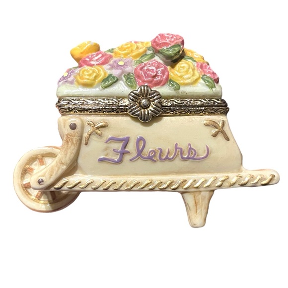 Other - Small Fleurs Floral Wheelbarrow Trinket Box Hinged Lid Exquisite Detail
